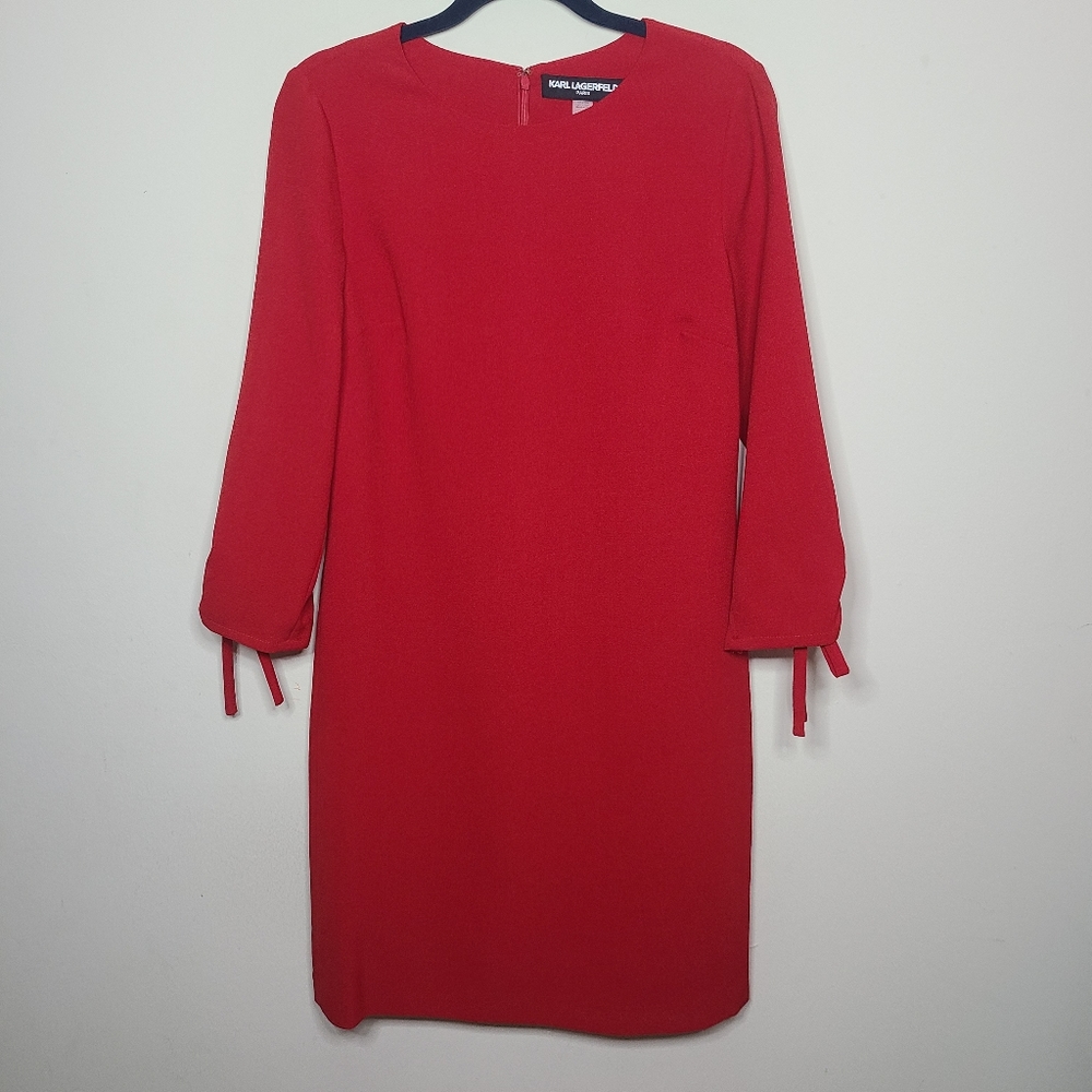 Karl Lagerfeld Paris Sheath 3/4" Tie Sleeves Red Dress